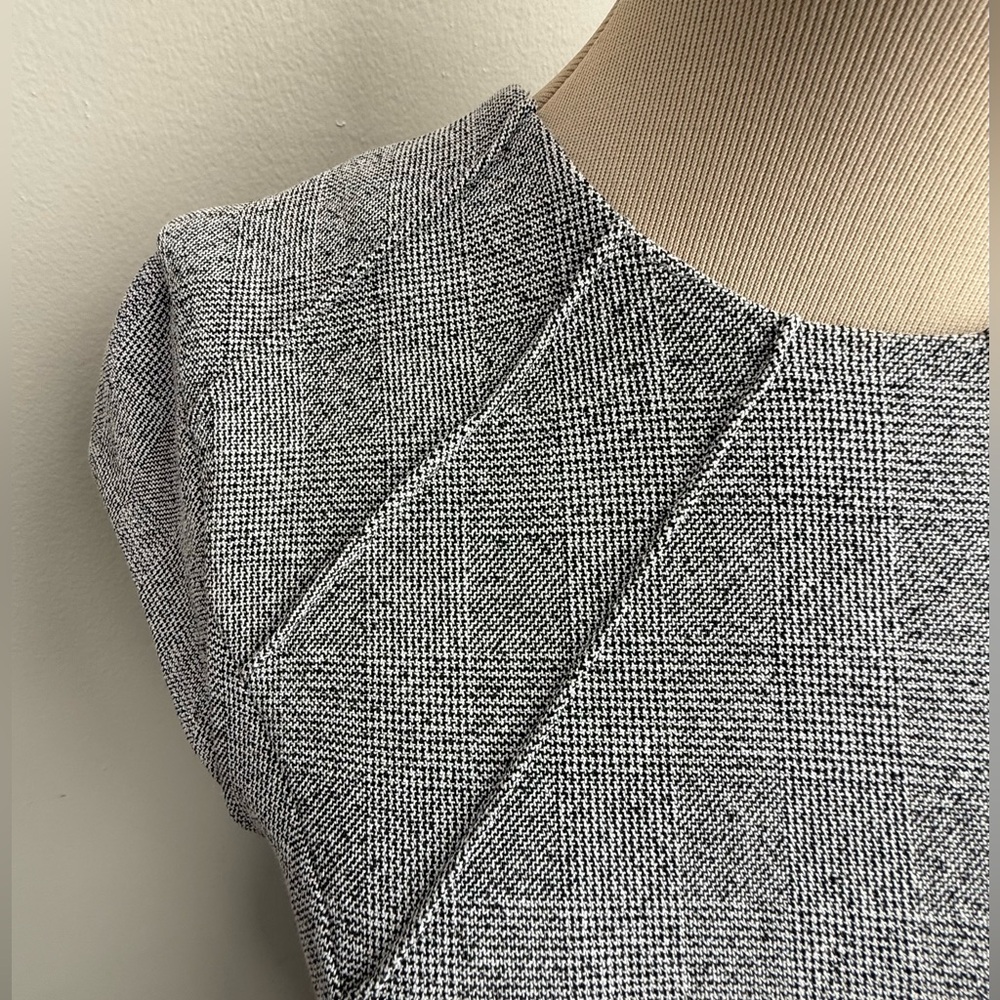H&M Gray Plaid Tweed Sheath Dress US 8 Cap Sleeve Work Career